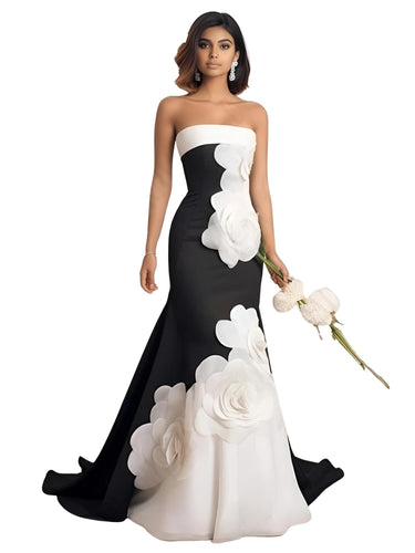 Black And White Flowers Celebrity Mermaid Dresses Contrast Color Formal Evening Gown Custom -, Dress , Drestiny , 10, 12, 14, 16, 16W, 18W, 2, 20W, 22W, 24W, 26W, 28W, 4, 6, 8, Black, Blue, Brown, Canada, Champagne, Dark Blue, Fuchsia, Gold, Green, Light Blue, Maxi Dresses, Navy, Orange, Pink, Purple, Red, Royal Blue, Sleeveless, Strapless, United Kingdom, Australia, New Zealand, United States, White, Wine Red , Drestiny , www.shopdrestiny.com